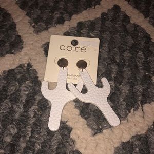 White and gold cactus earrings